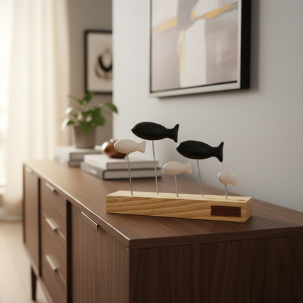 balık heykeli | siyah-beyaz (mat)