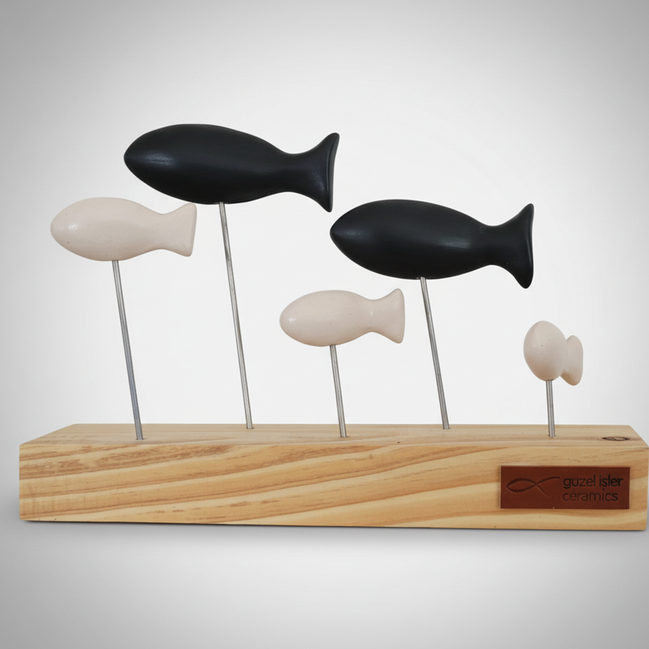 balık heykeli | siyah-beyaz (mat)