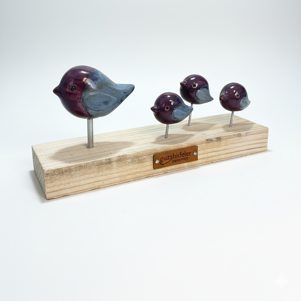 kuş heykel seti | bordo-gri