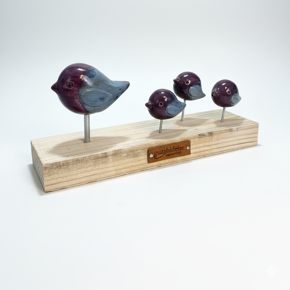 kuş heykel seti | bordo-gri