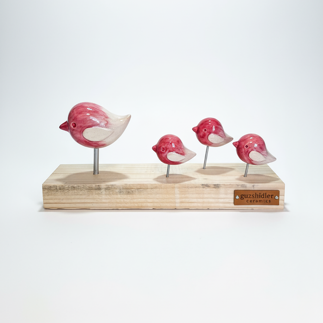 kuş heykel seti | kırmızı-krem