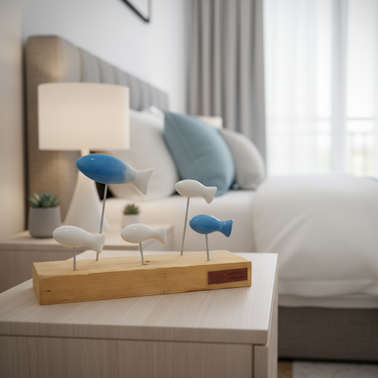 balık heykeli | mavi-beyaz