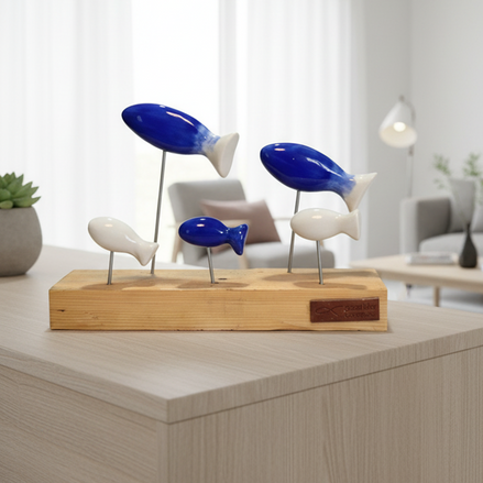 balık heykeli | koyu mavi - beyaz