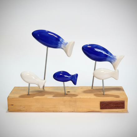 balık heykeli | koyu mavi - beyaz