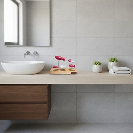 balık heykeli | kırmızı-krem