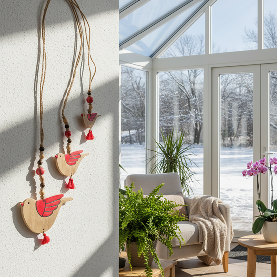 duvar süsü | kuş seti (krem-kırmızı)