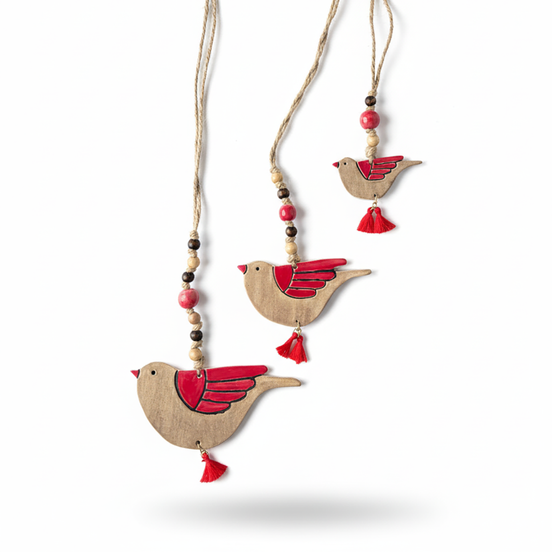 duvar süsü | kuş seti (krem-kırmızı)