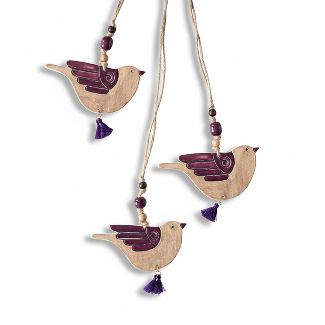 duvar süsü | kuş seti (krem-mor)