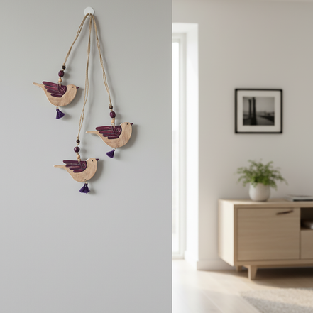 duvar süsü | kuş seti (krem-mor)