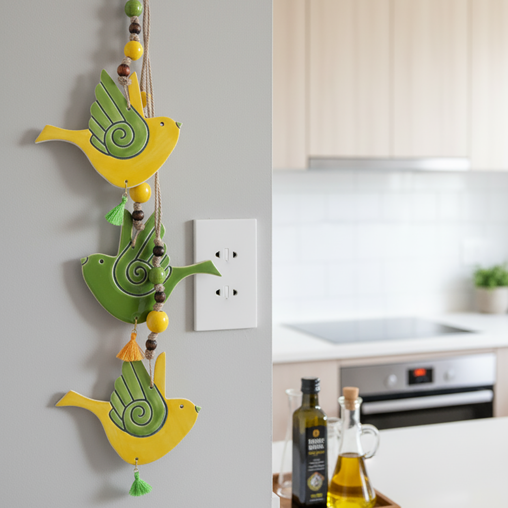 duvar süsü / kuş seti (yeşil-sarı)