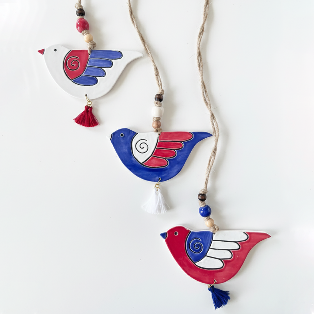 duvar süsü | kuş seti (mavi-kırmızı-beyaz)