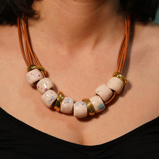 büyük boncuklu kolye | pembe