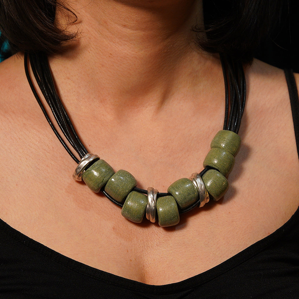 büyük boncuklu kolye | yeşil