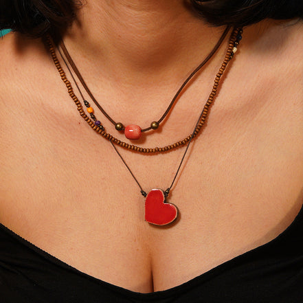 3 sıralı kolye | kalp (kırmızı)