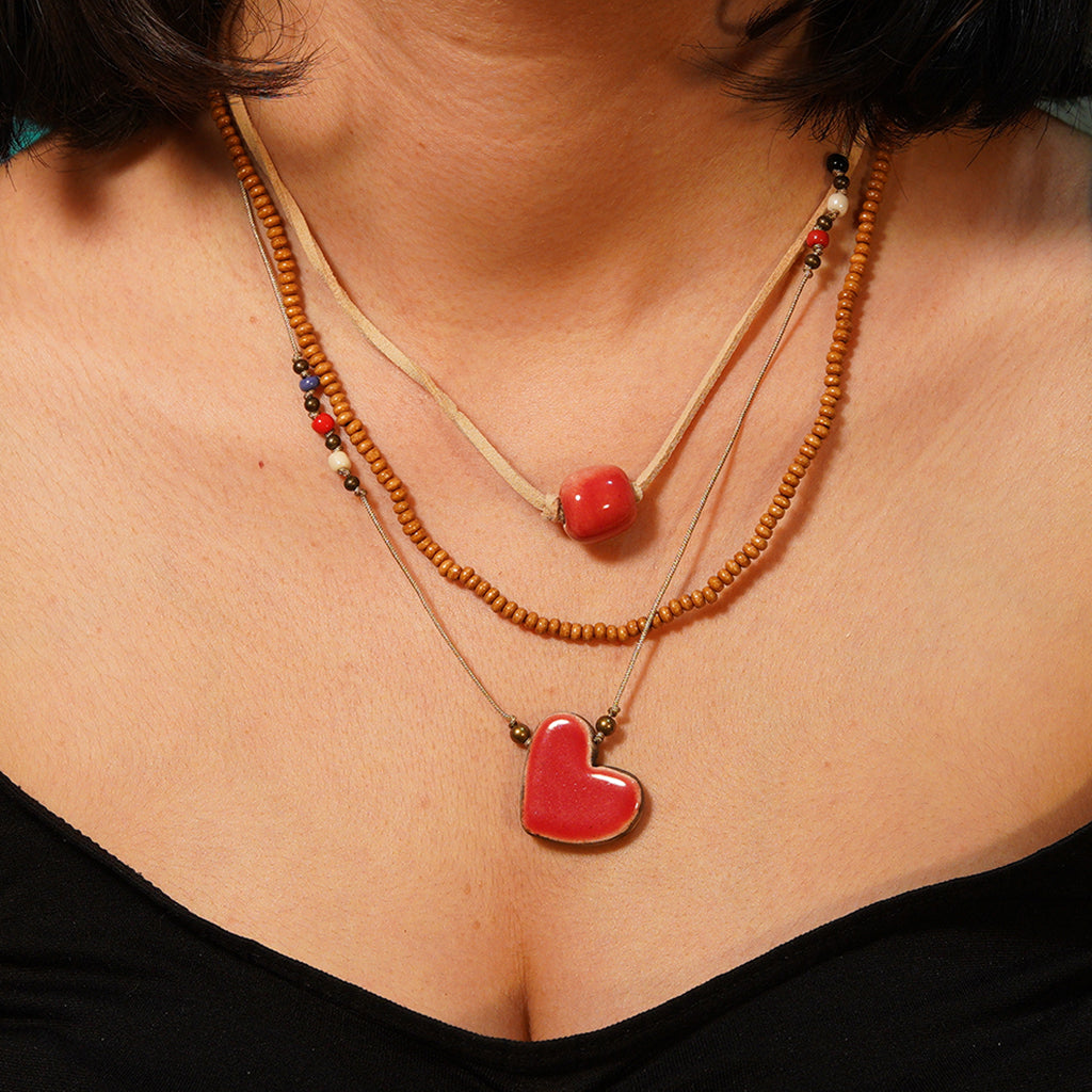 3 sıralı kolye | kalp (mercan)