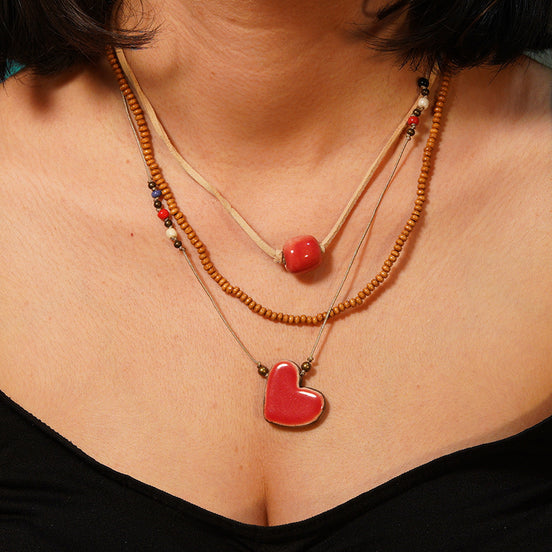 3 sıralı kolye | kalp (mercan)