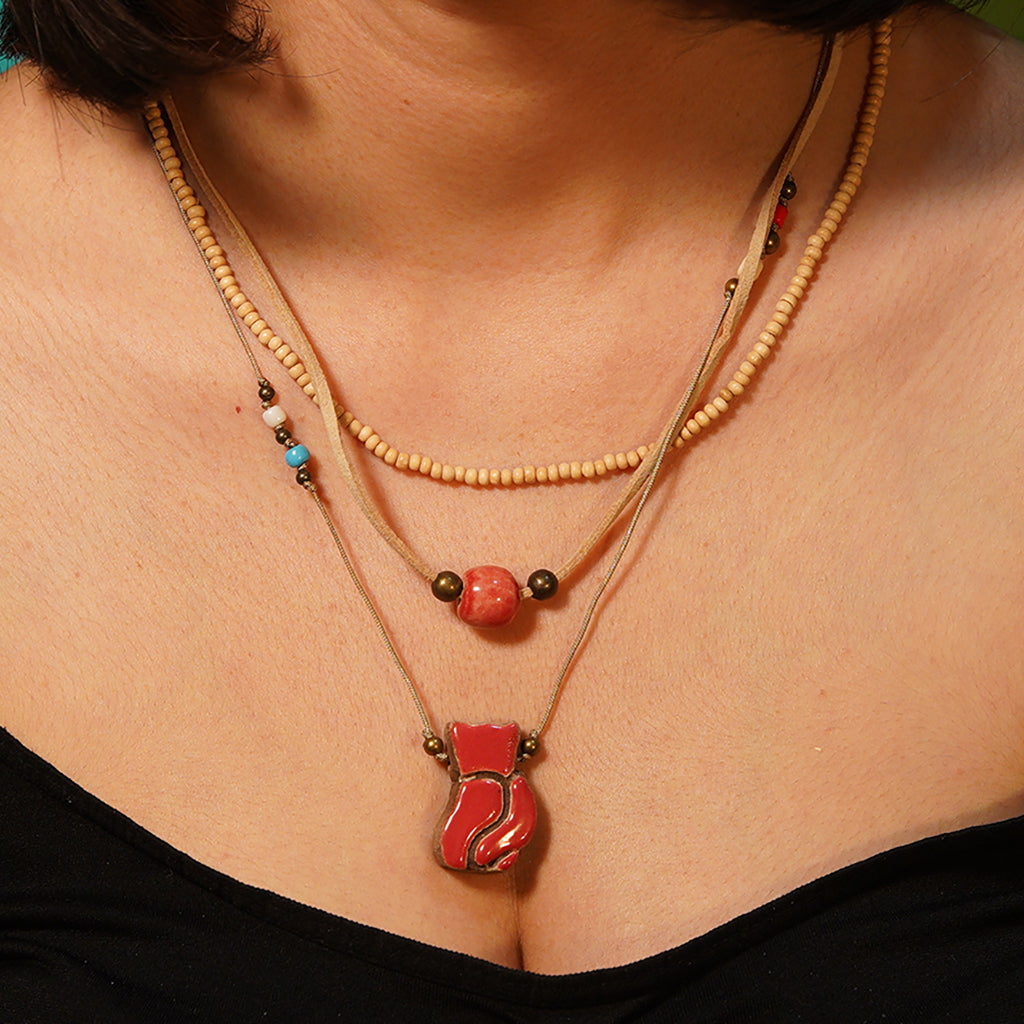 3 sıralı kolye | kedi (kırmızı)