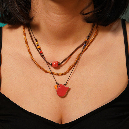 3 sıralı kolye | kuş (kırmızı)