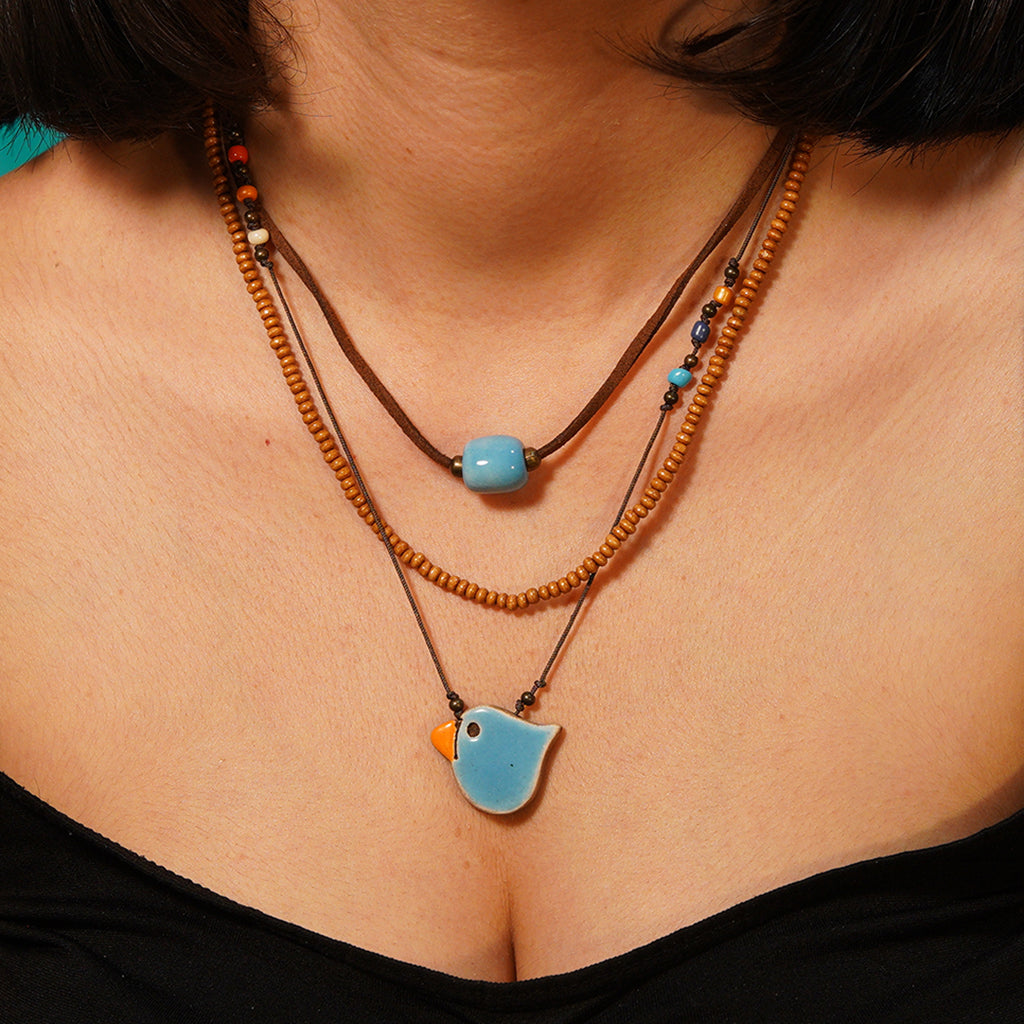 3 sıralı kolye | kuş (mavi)