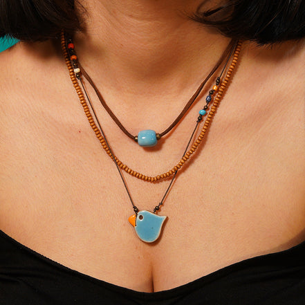 3 sıralı kolye | kuş (mavi)