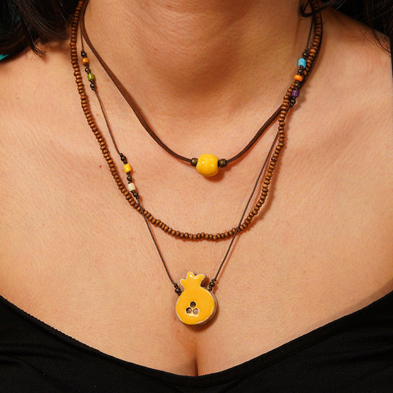 3 sıralı kolye | nar (sarı)