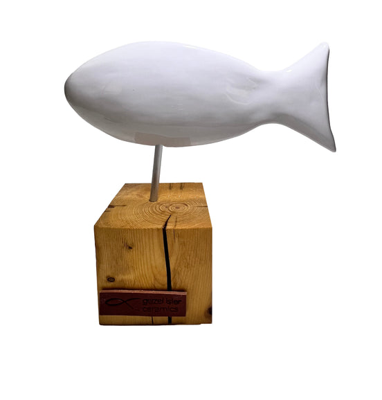 balık heykeli | beyaz (parlak)