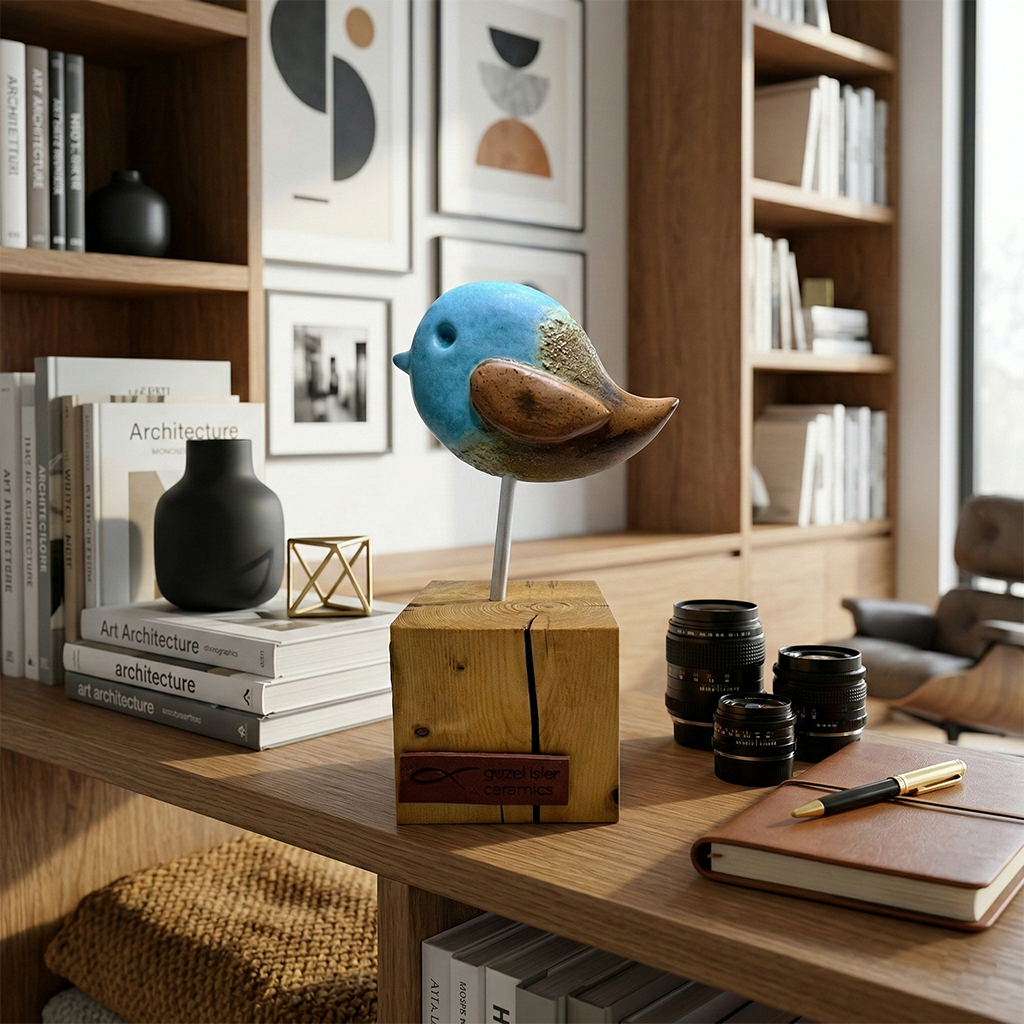 kuş heykeli | mavi-kahverengi (mat - efektli)