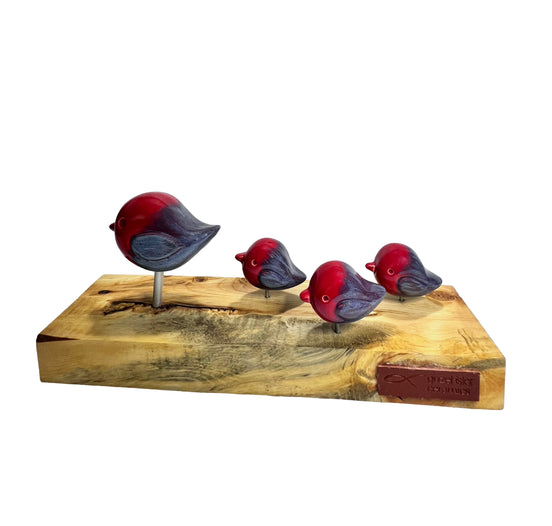 kuş heykel seti | kırmızı-gri