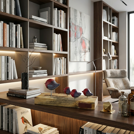 kuş heykel seti | kırmızı-gri