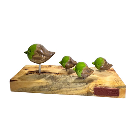 kuş heykel seti | yeşil-kahverengi