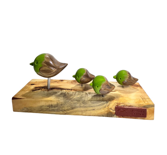 kuş heykel seti | yeşil-kahverengi