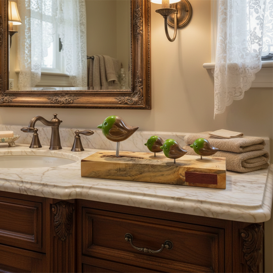 kuş heykel seti | yeşil-kahverengi