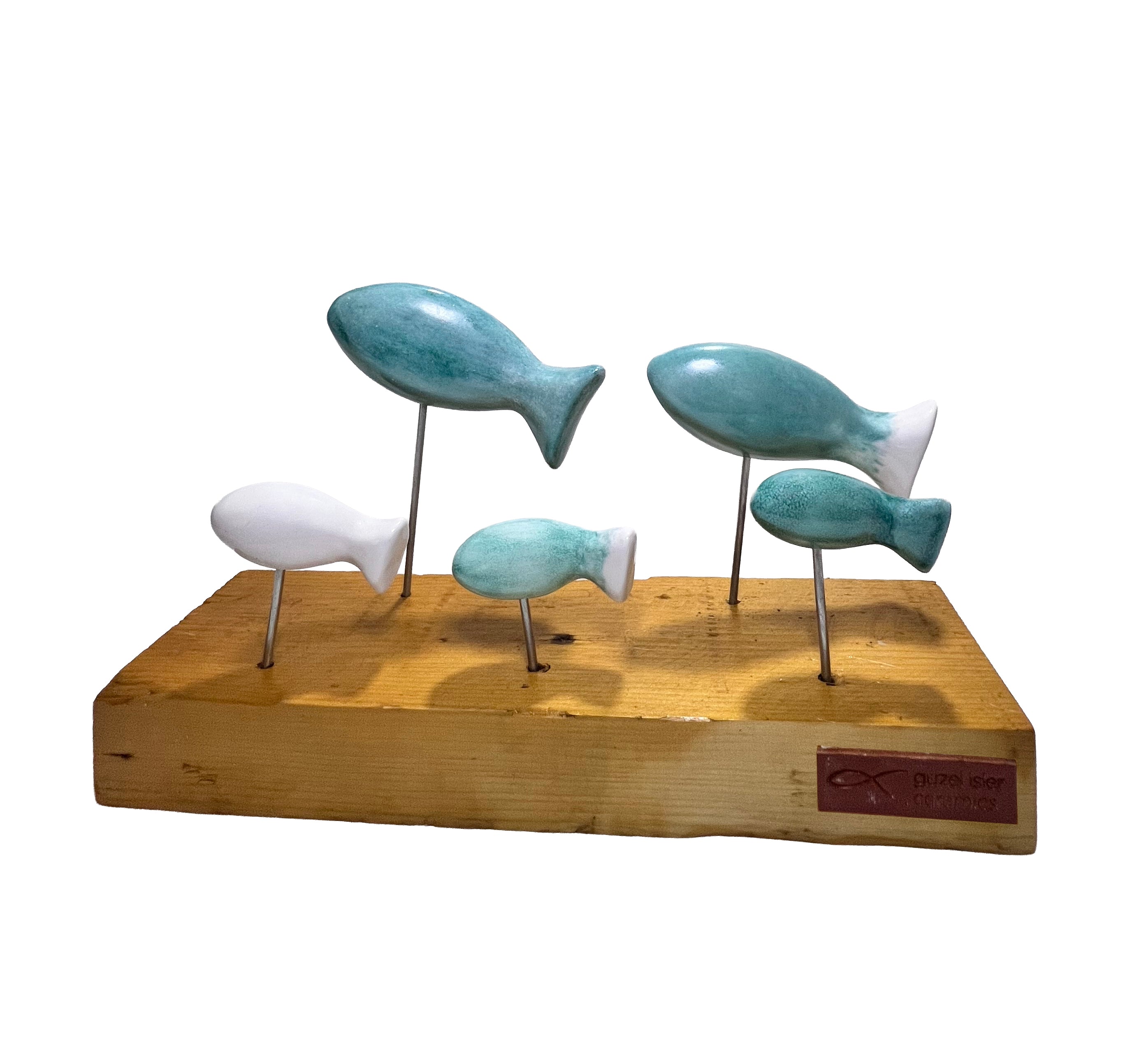 balık heykel seti | antik turkuvaz-beyaz
