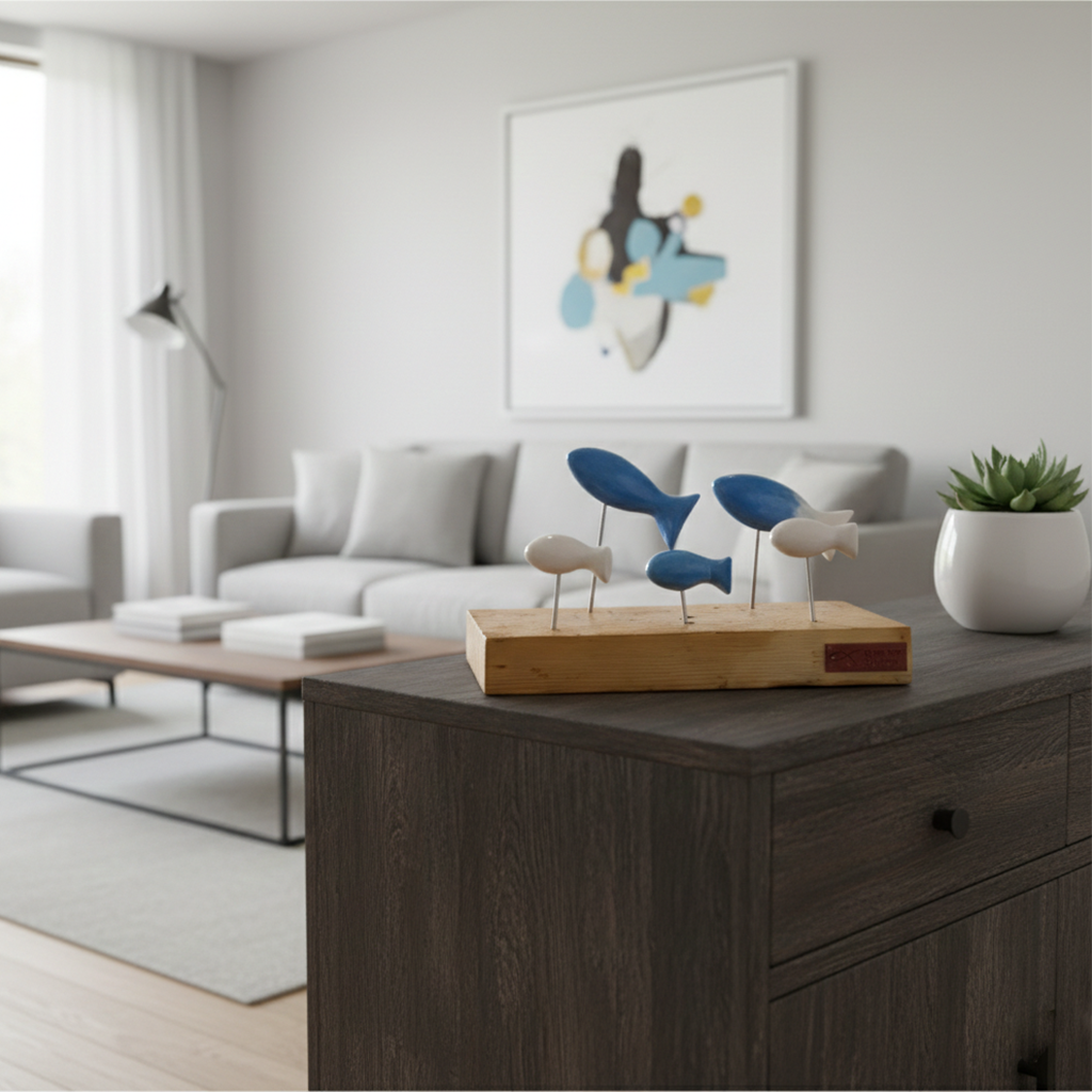 balık heykel seti | mavi-beyaz