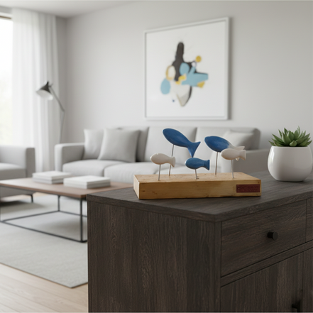 balık heykel seti | mavi-beyaz