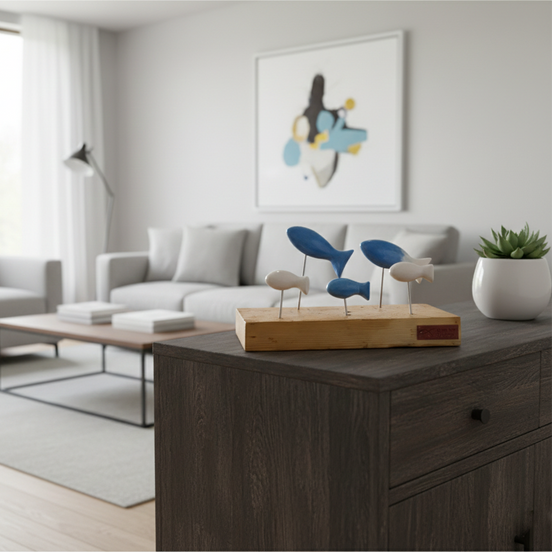 balık heykel seti | mavi-beyaz