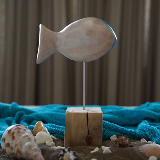 balık heykeli | mavi-krem