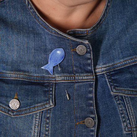 balık broş | efektli mavi