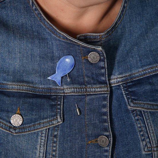 balık broş | efektli mavi