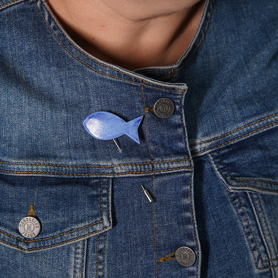 balık broş | efektli mavi