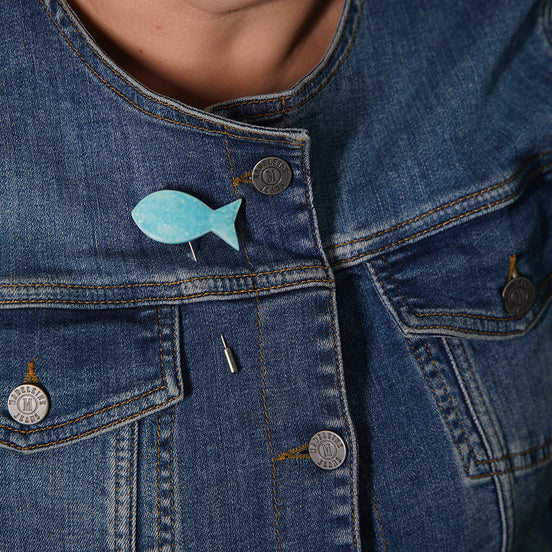 balık broş | mat turkuvaz