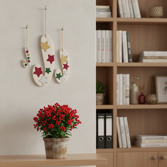 duvar süsü / baston şeker (beyaz, yıldız)