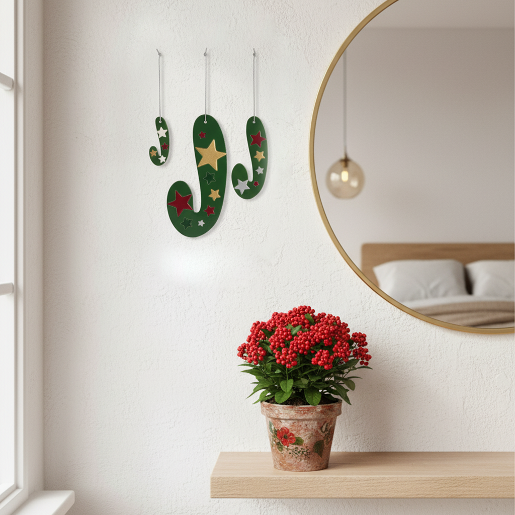 duvar süsü | baston şeker (yeşil, yıldız)