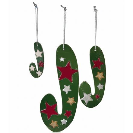 duvar süsü | baston şeker (yeşil, yıldız)