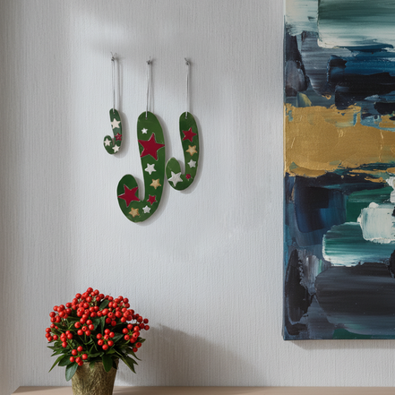 duvar süsü | baston şeker (yeşil, yıldız)