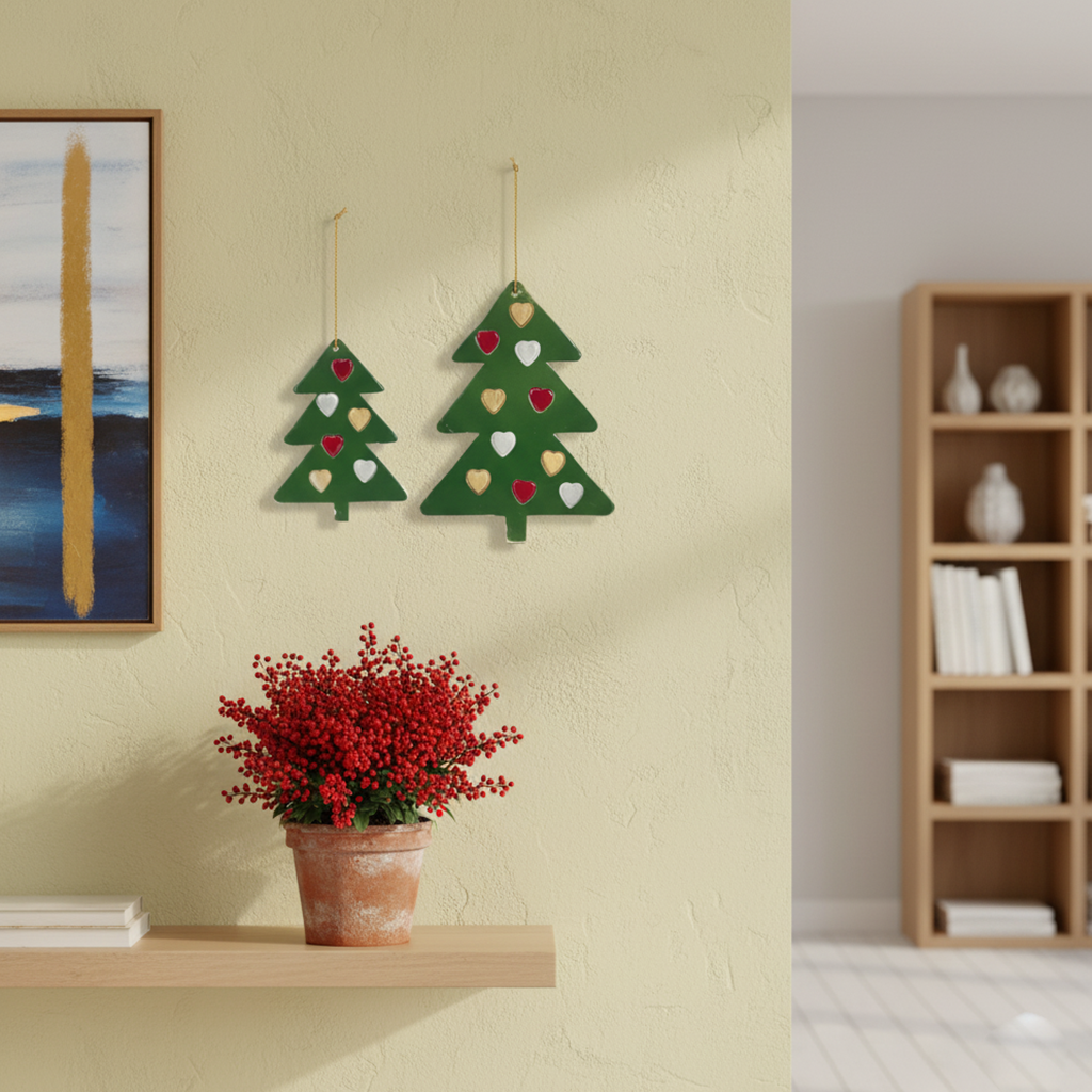 duvar süsü | çam ağacı (yeşil, kalp)