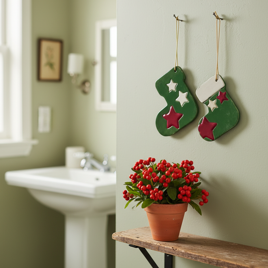 duvar süsü | çorap (yeşil, yıldız)