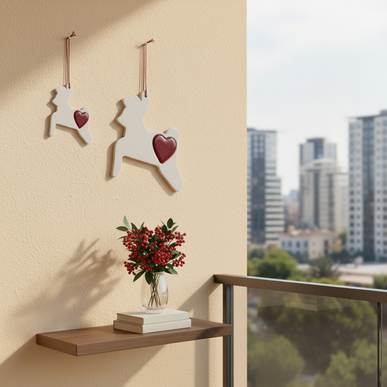 duvar süsü | geyik (beyaz, kalp)