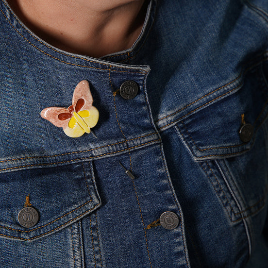 kelebek broş | kahverengi-sarı