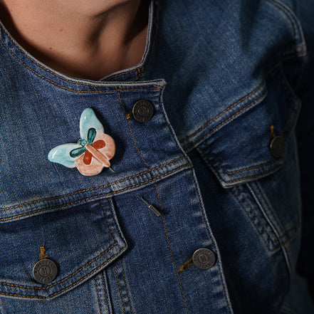 kelebek broş | mavi-kahverengi